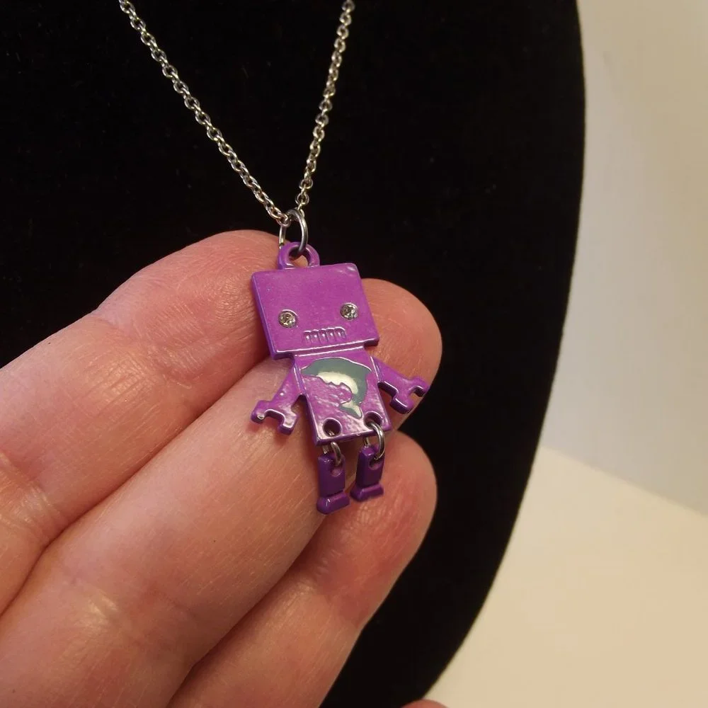 Purple Robot Pendant necklace Cute! Girls
